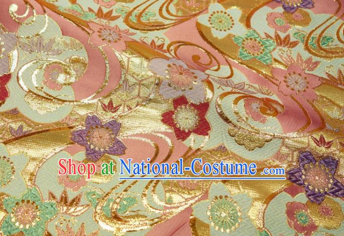 Japanese Traditional Kimono Satin Cloth Pink Brocade Fabric Nishijin Tapestry Classical Sakura Bamboo Pattern Damask