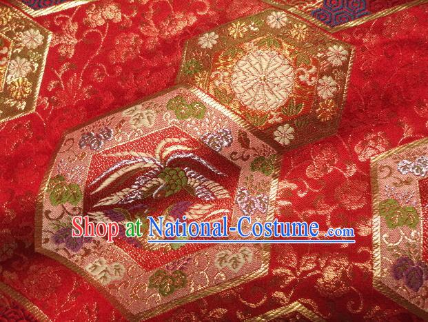 Japanese Kimono Satin Cloth Nishijin Tapestry Classical Damask Traditional Phoenix Pattern Red Brocade Fabric