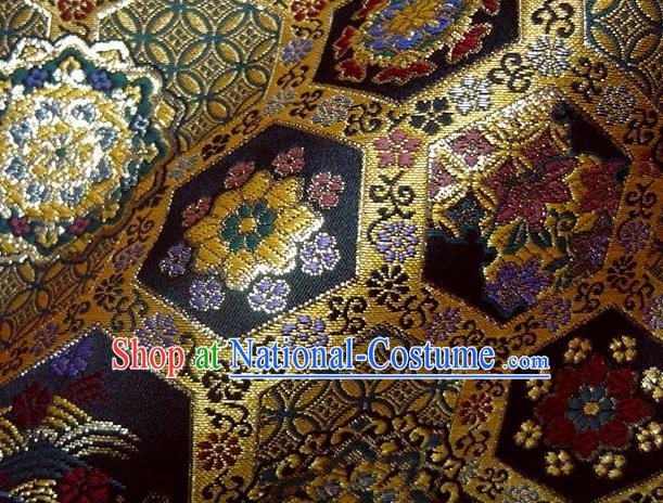 Japanese Traditional Tortoise Shell Pattern Black Brocade Fabric Kimono Satin Cloth Nishijin Tapestry Classical Damask