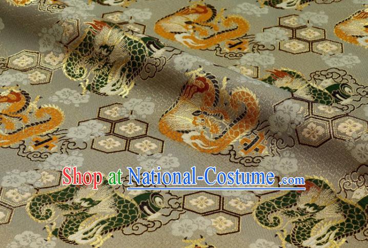 Japanese Classical Damask Traditional Dragon Pattern Grey Brocade Fabric Kimono Satin Cloth Nishijin Tapestry