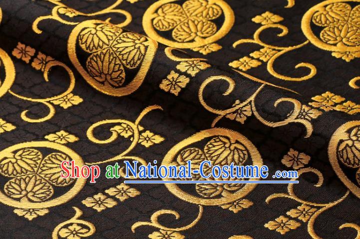 Japanese Classical Damask Drapery Traditional Sunflowers Pattern Black Brocade Kimono Satin Cloth Nishijin Tapestry Fabric