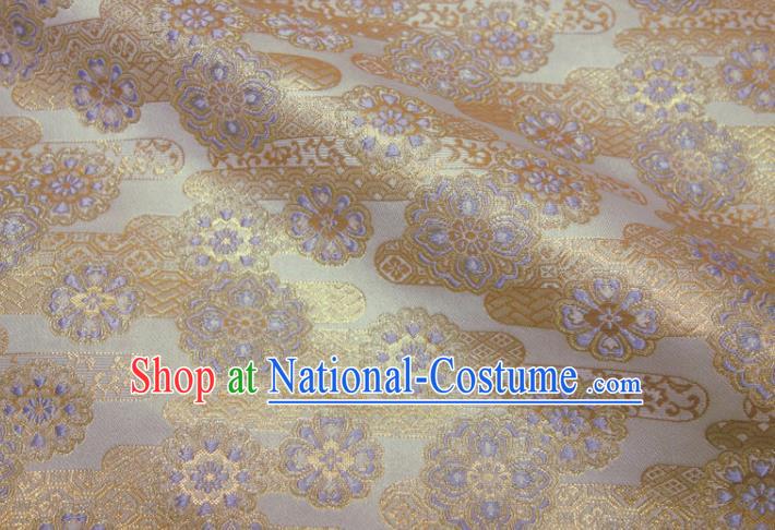 Japanese Royal Peony Pattern White Brocade Kimono Satin Cloth Traditional Damask Drapery Classical Nishijin Tapestry Fabric