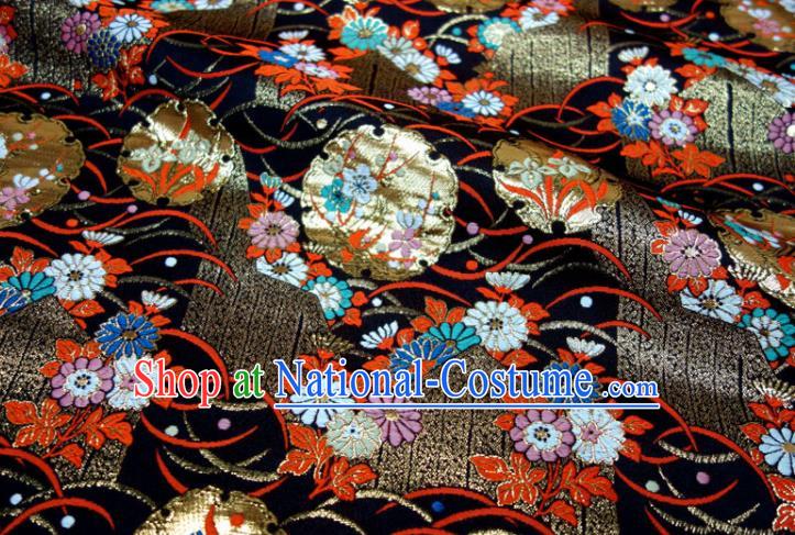 Japanese Classical Nishijin Tapestry Royal Plum Blossom Pattern Black Brocade Fabric Kimono Satin Cloth Traditional Damask Drapery