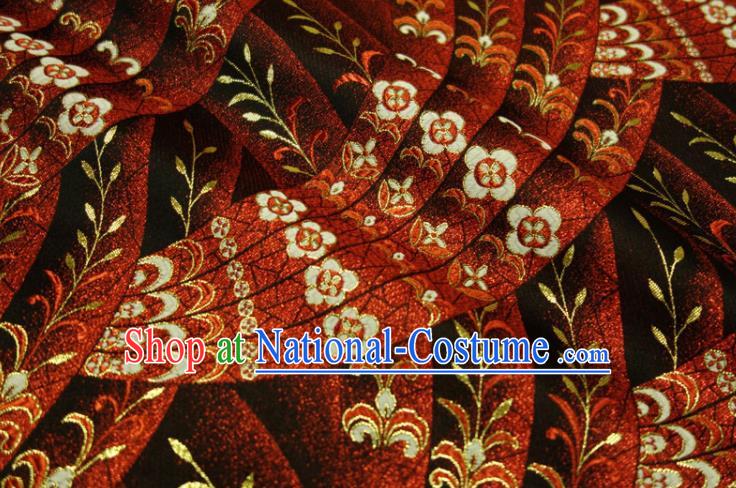 Japanese Traditional Damask Drapery Classical Nishijin Tapestry Royal Red Sakura Pattern Brocade Fabric Kimono Satin Cloth