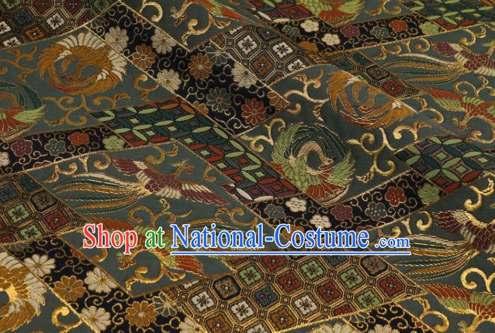 Japanese Traditional Nishijin Tapestry Classical Damask Drapery Royal Phoenix Pattern Atrovirens Brocade Fabric Kimono Satin Cloth