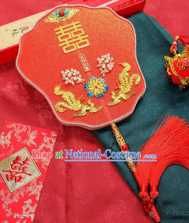 China Handmade Red Silk Fan Traditional Wedding Fan Bride Palace Fan Classical Dance Fan