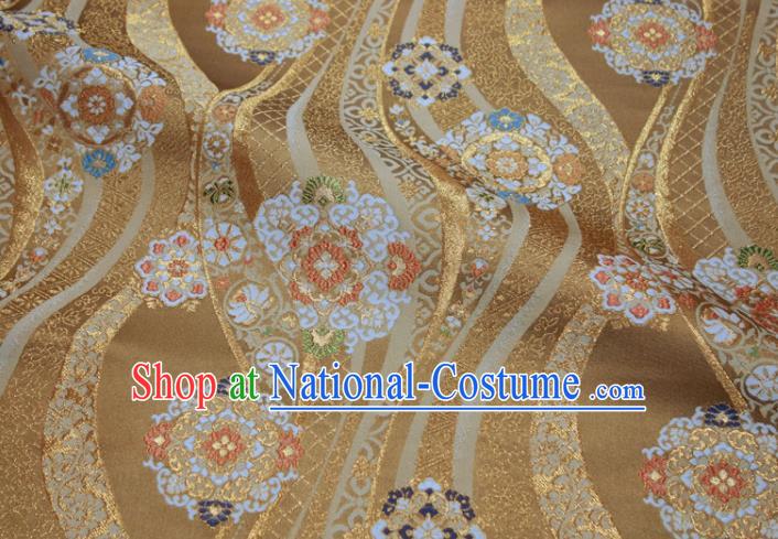 Japanese Classical Damask Drapery Royal Pattern Golden Brocade Kimono Satin Cloth Traditional Nishijin Tapestry Fabric