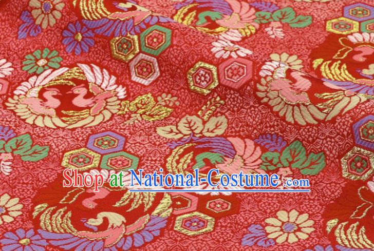 Japanese Kimono Satin Cloth Traditional Damask Drapery Classical Nishijin Tapestry Fabric Royal Phoenix Pattern Red Brocade