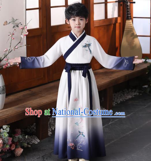 China Traditional Stage Performance Clothing Boys Classical Dance Garment Costume Ancient Scholar Navy Robe