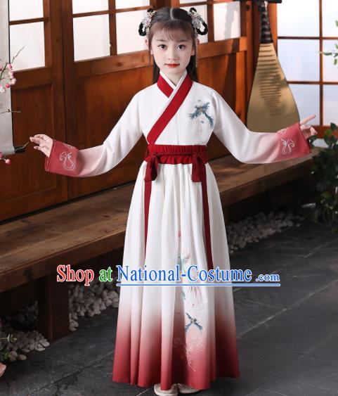 Chinese Children Classical Dance Performance Clothing Traditional Embroidered Red Hanfu Dress Girl Princess Garments