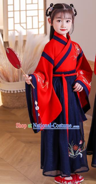 Chinese Traditional Performance Red Hanfu Dress Ancient Girl Student Garments Children Classical Dance Clothing