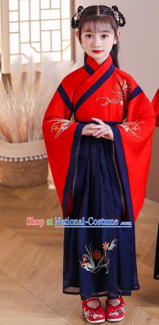 Chinese Traditional Performance Red Hanfu Dress Ancient Girl Student Garments Children Classical Dance Clothing