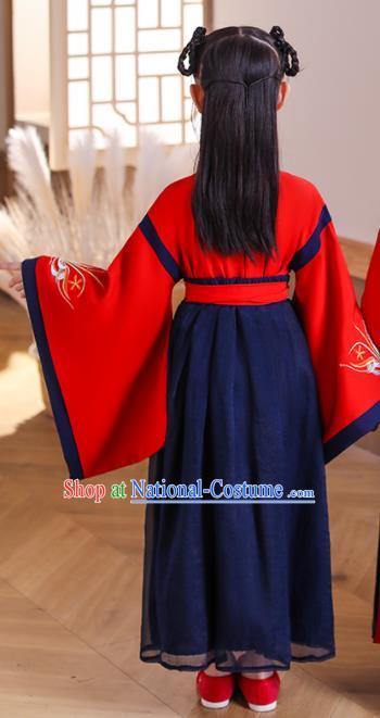 Chinese Traditional Performance Red Hanfu Dress Ancient Girl Student Garments Children Classical Dance Clothing