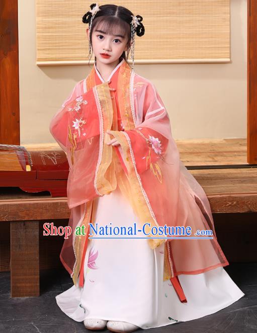 Chinese Traditional Children Performance Pink Hanfu Dress Ancient Girl Princess Garments Classical Dance Clothing