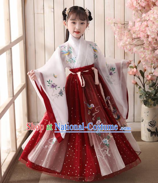 Chinese Traditional Ming Dynasty Children Embroidered Hanfu Dress Ancient Girl Fairy Garments Classical Dance Performance Clothing