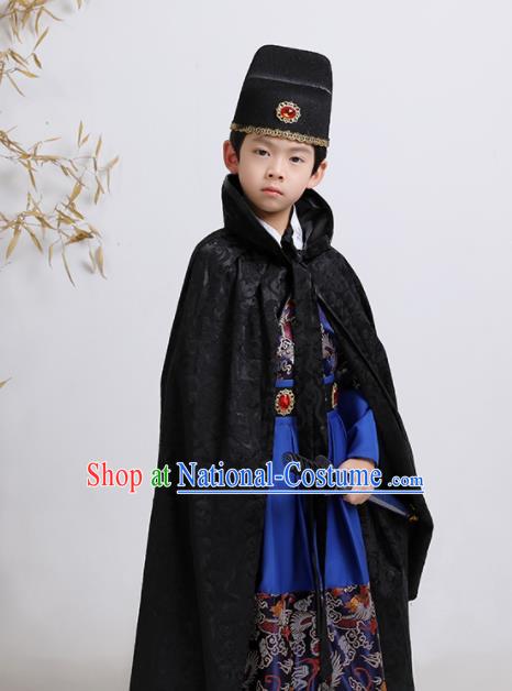 China Ming Dynasty Boys Imperial Guards Clothing Ancient Children Swordsman Garment Costume Traditional Blue Feiyu Robe