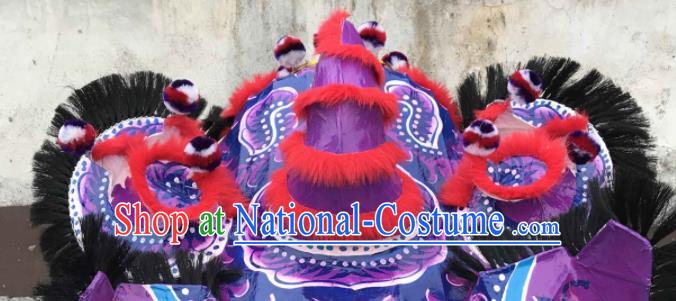 China Lion Dancing Fur Costumes Southern Lion Performance Uniforms Lion Dance Competition Purple Lion Head