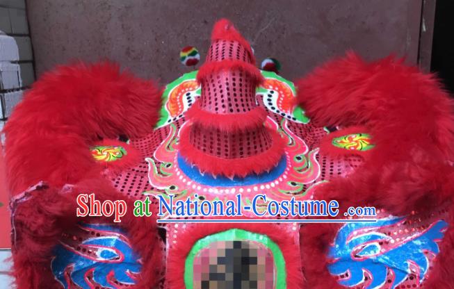 China Lion Dancing Competition Uniforms Handmade Red Fur Lion Head Southern Lion Dance Performance Costumes