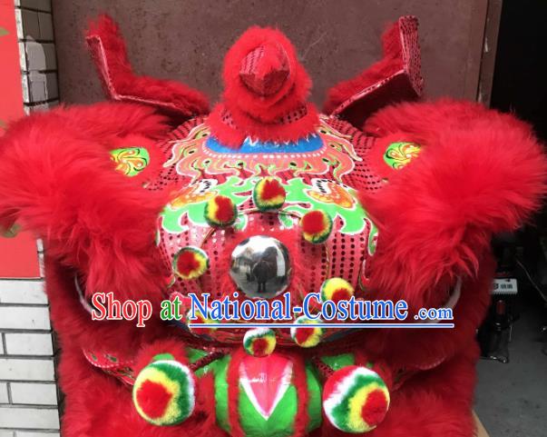 China Lion Dancing Competition Uniforms Handmade Red Fur Lion Head Southern Lion Dance Performance Costumes