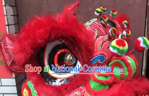 China Lion Dancing Competition Uniforms Handmade Red Fur Lion Head Southern Lion Dance Performance Costumes