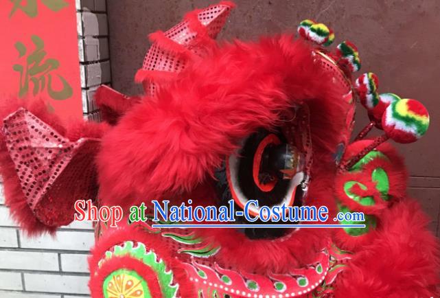 China Lion Dancing Competition Uniforms Handmade Red Fur Lion Head Southern Lion Dance Performance Costumes