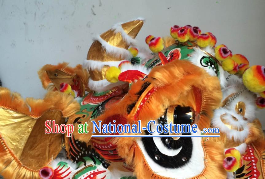 China Handmade Golden Fur Lion Head Southern Lion Dance Performance Costumes Lion Dancing Competition Uniforms