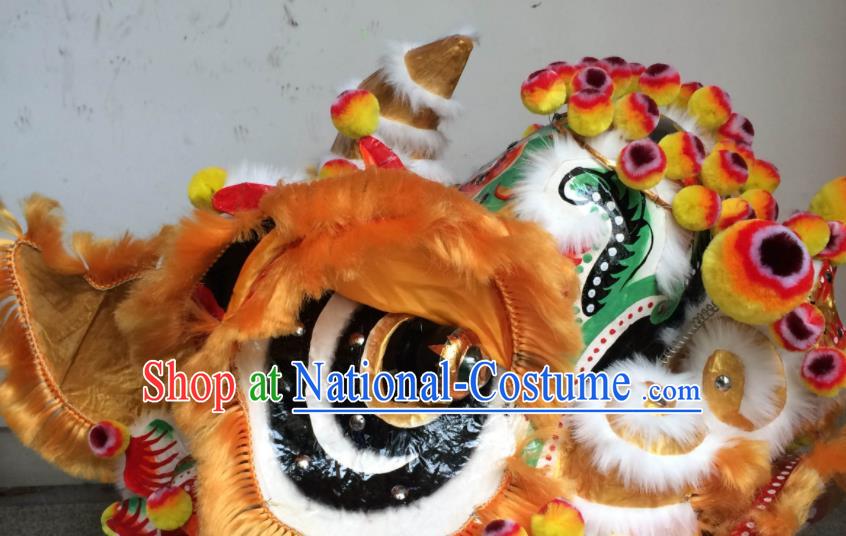 China Handmade Golden Fur Lion Head Southern Lion Dance Performance Costumes Lion Dancing Competition Uniforms