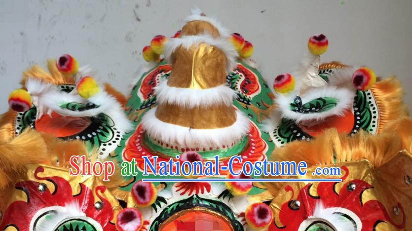 China Handmade Golden Fur Lion Head Southern Lion Dance Performance Costumes Lion Dancing Competition Uniforms