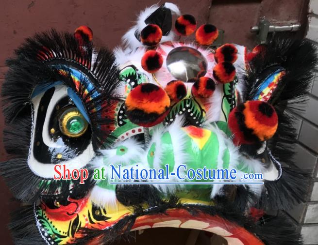 China Spring Festival Lion Dancing Competition Uniforms Handmade Green Lion Head Southern Lion Dance Performance Black Fur Costumes