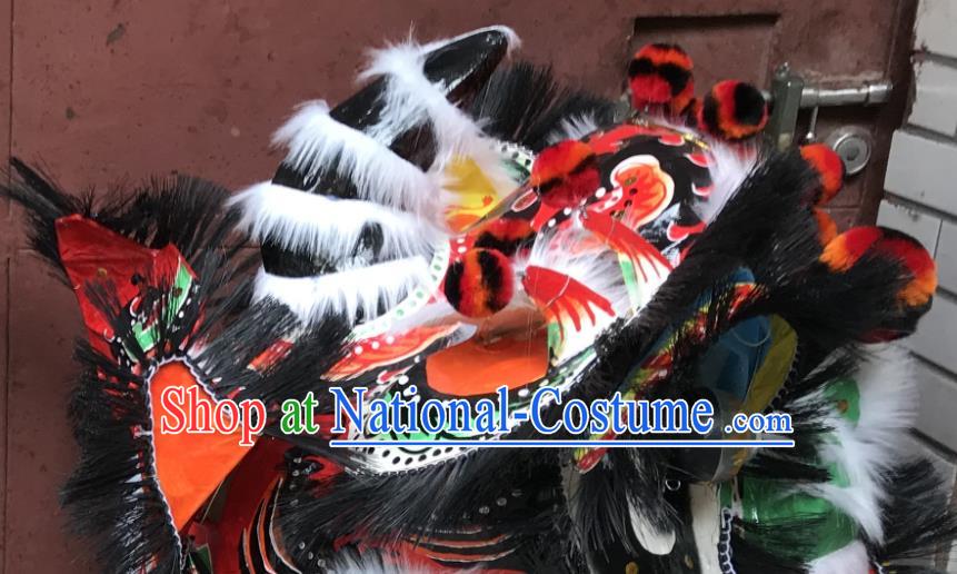 China Spring Festival Lion Dancing Competition Uniforms Handmade Green Lion Head Southern Lion Dance Performance Black Fur Costumes