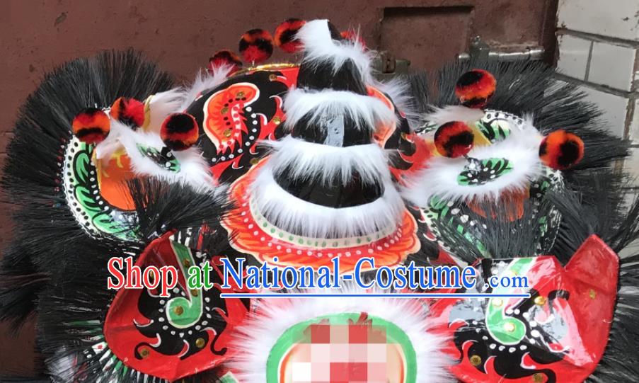 China Spring Festival Lion Dancing Competition Uniforms Handmade Green Lion Head Southern Lion Dance Performance Black Fur Costumes