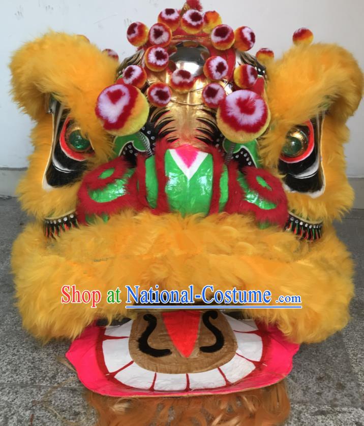 China Southern Lion Dance Competition Uniforms Spring Festival Lion Dancing Performance Costumes Handmade Yellow Fur Lion Head