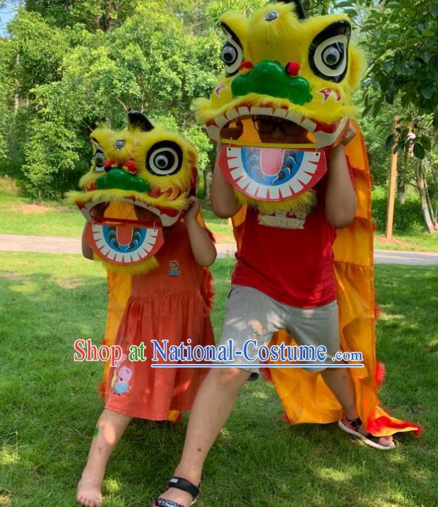 China Handmade Yellow Fur Lion Head Children South Lion Dance Competition Uniforms Spring Festival Lion Dancing Performance Costumes