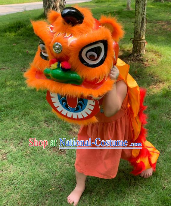 China Spring Festival Lion Dancing Performance Costumes Handmade Orange Fur Lion Head Children South Lion Dance Competition Uniforms