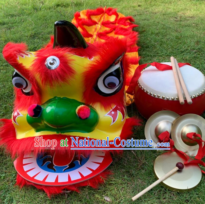 China Handmade Children Red Fur Lion Head South Lion Dance Performance Uniforms Spring Festival Lion Dancing Costumes