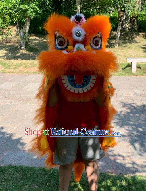 China Spring Festival Lion Dancing Costumes Handmade Children Orange Fur Lion Head South Lion Dance Performance Uniforms