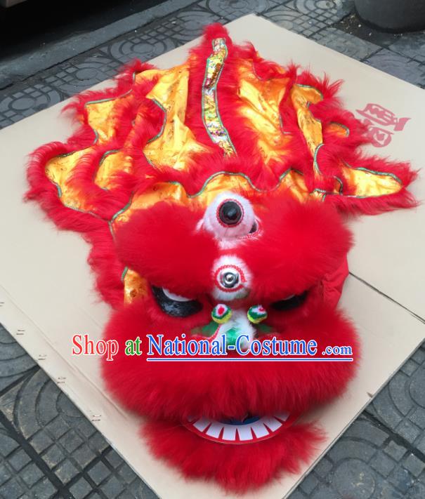 China Handmade Children Red Fur Lion Head South Lion Dance Performance Uniforms Spring Festival Lion Dancing Costumes for Kids