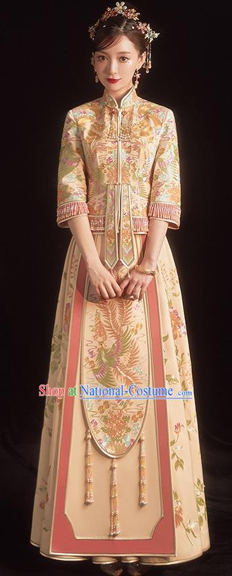 China Toast Clothing Traditional Wedding Garment Costumes Classical Xiuhe Suits Embroidered Bride Champagne Dress