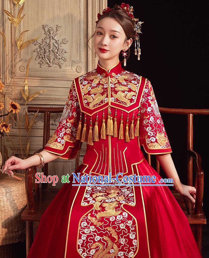 China Embroidered Bride Red Dress Toast Clothing Traditional Wedding Garment Costumes Classical Xiuhe Suits