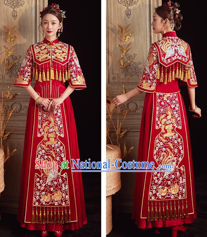 China Embroidered Bride Red Dress Toast Clothing Traditional Wedding Garment Costumes Classical Xiuhe Suits