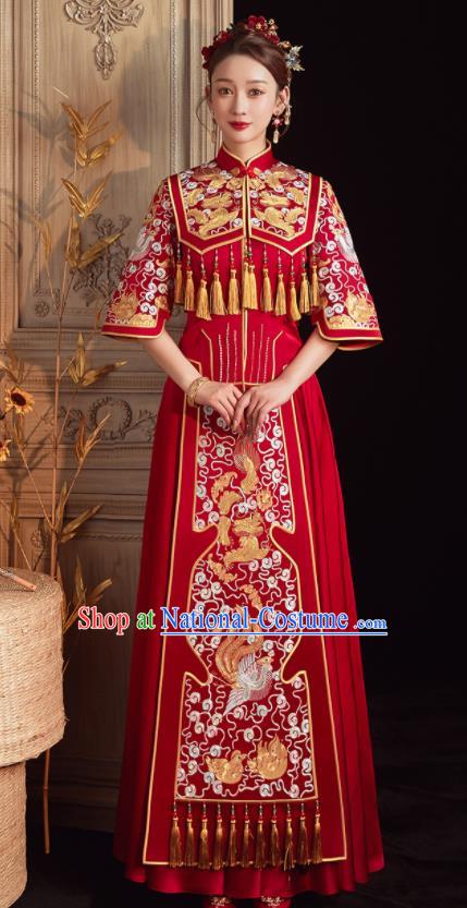 China Embroidered Bride Red Dress Toast Clothing Traditional Wedding Garment Costumes Classical Xiuhe Suits