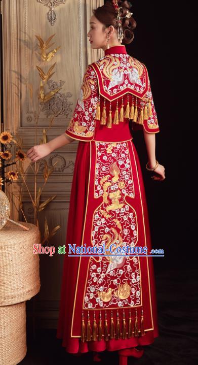 China Embroidered Bride Red Dress Toast Clothing Traditional Wedding Garment Costumes Classical Xiuhe Suits