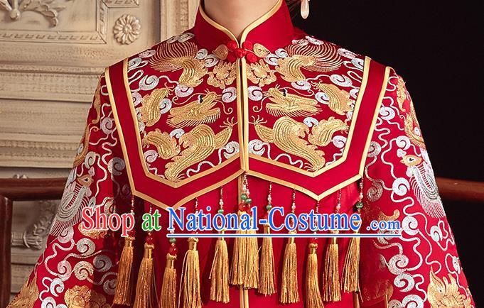 China Embroidered Bride Red Dress Toast Clothing Traditional Wedding Garment Costumes Classical Xiuhe Suits