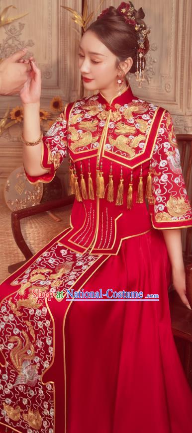 China Embroidered Bride Red Dress Toast Clothing Traditional Wedding Garment Costumes Classical Xiuhe Suits