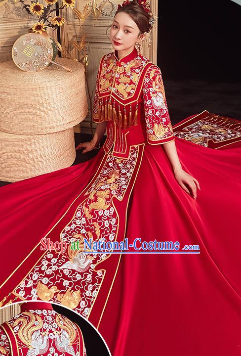 China Embroidered Bride Red Dress Toast Clothing Traditional Wedding Garment Costumes Classical Xiuhe Suits