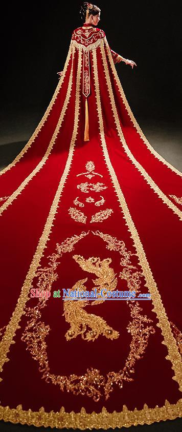 China Wedding Bride Trailing Cape Traditional Xiuhe Suit Red Long Cloak Bridal Dress Clothing