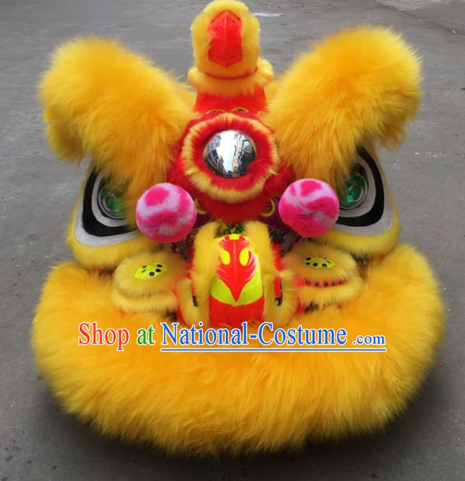 China Handmade Adults Yellow Fur Lion Head South Lion Dance Uniforms Spring Festival Lion Dancing Performance Costumes