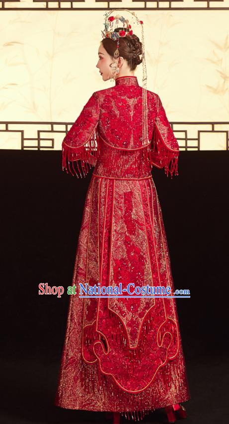 China Traditional Toast Clothing Classical Wedding Garment Costumes Red Xiuhe Suits Bride Embroidered Dress