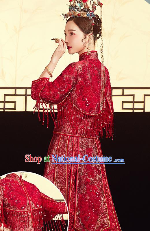 China Traditional Toast Clothing Classical Wedding Garment Costumes Red Xiuhe Suits Bride Embroidered Dress