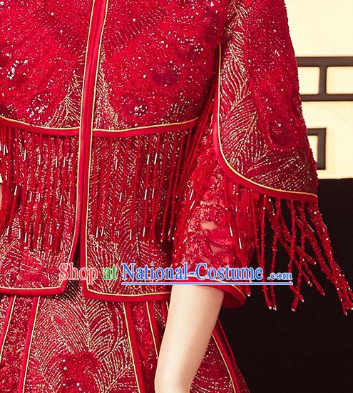 China Traditional Toast Clothing Classical Wedding Garment Costumes Red Xiuhe Suits Bride Embroidered Dress